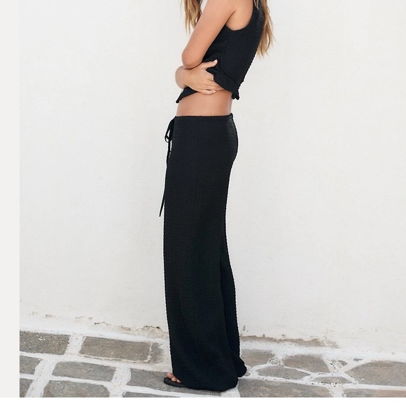 Zara Pants - Zara Black Textured Straight Leg Pants S Drawstring Elastic waistbands